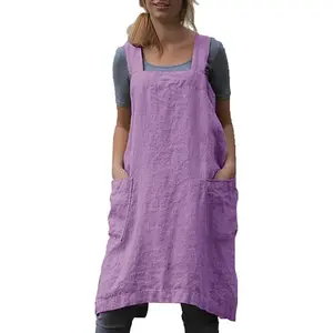 Cotton Linen Apron Cross Back Apron for Women with Pockets Pinafore Dress for Baking Cooking