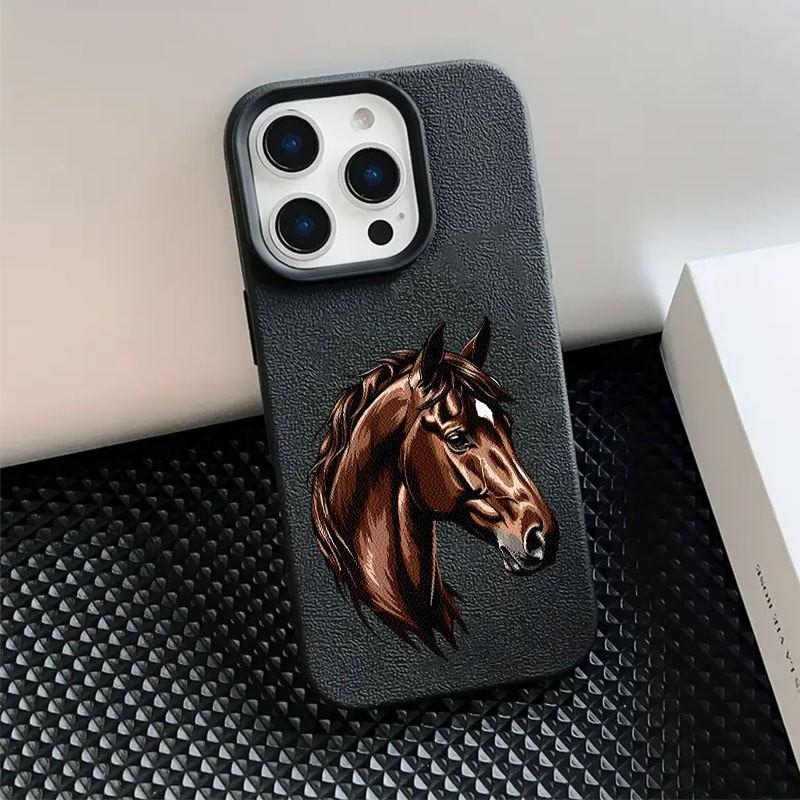 Creative Horse Pattern Shockproof Phone Case for iPhone 15/15 Plus/15 Pro/15 Pro Max/11-16 Promax, Leather Design Gift for Family/girlfriend