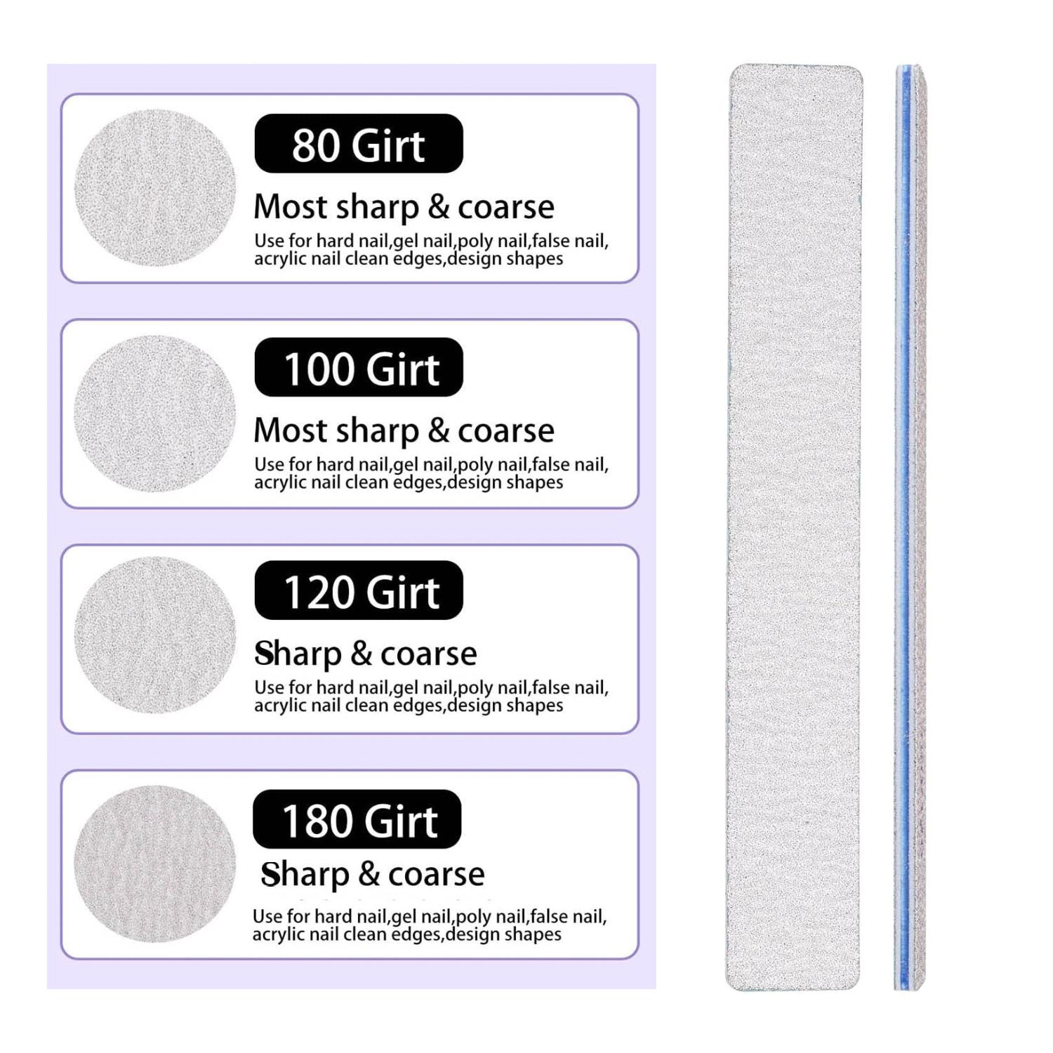 50pcs 80/80,100/100,100/180 Grit Nail Files Acrylic Nails Emery Boards File Professional Nail Art Tools for Home,Salon,Strong,Double Sided