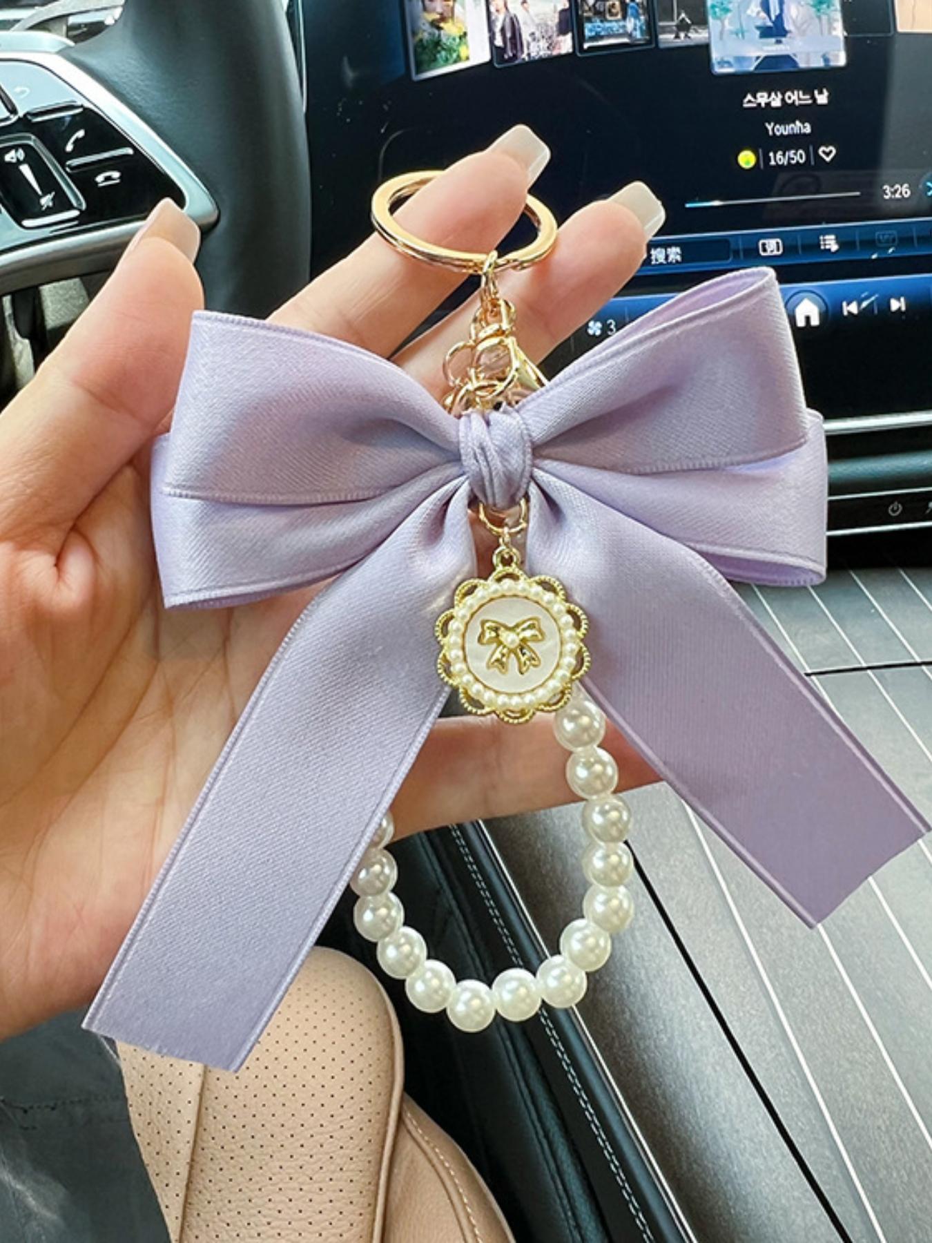 Cute Bowknot Design Bag Keychain, Faux Pearl Decorated Bracelet Keychain, Bag Pendant Keychain, Fashionable Bag Charm for Women & Girls, Bag Accessories for Purse, Backpack, Car