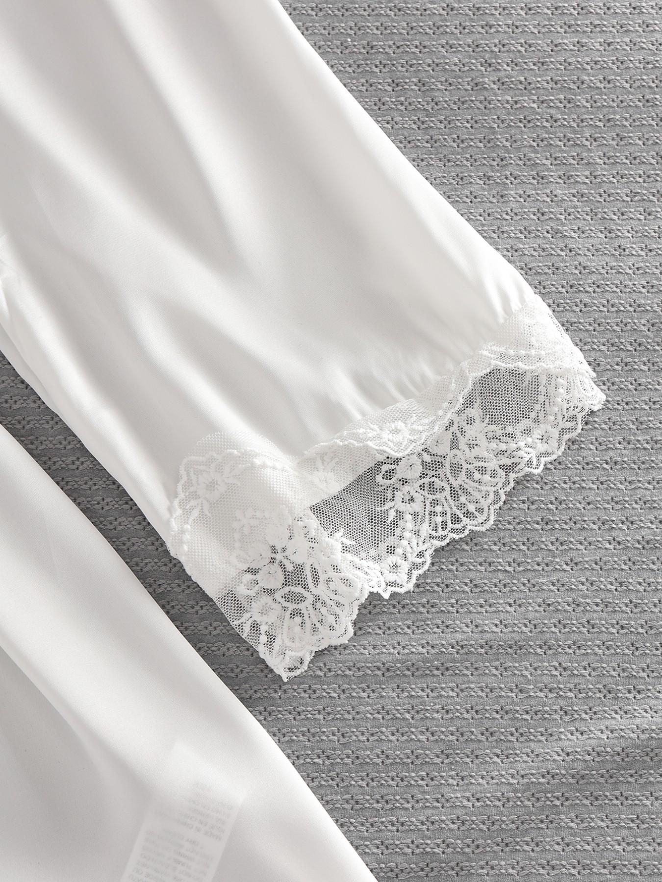 Women's Lace Patchwork Sleepwear Set, Soft Smooth Fabric, Long Sleeve Robe with Tie, Elegant Bedroom Wear, Perfect Gift for Valentine's Day