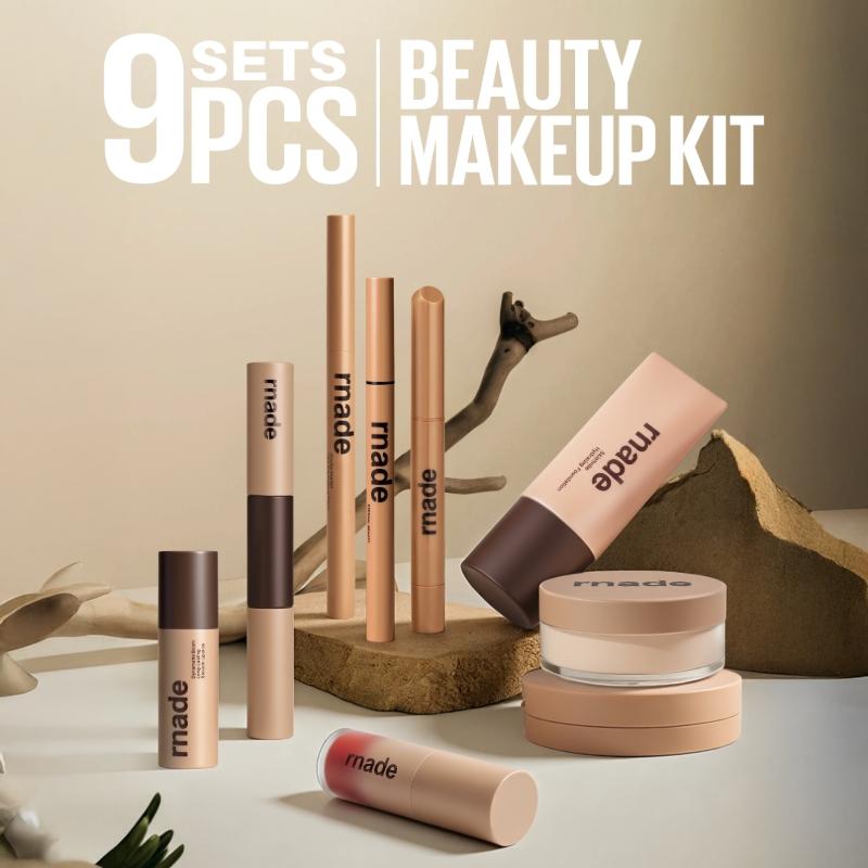 Full Face Makeup Set Gift Box, Cosmetic Makeup Set, 9-Piece Kit Including Foundation, Eyeliner, Lipstick, Travel-Friendly, Perfect for Beginners