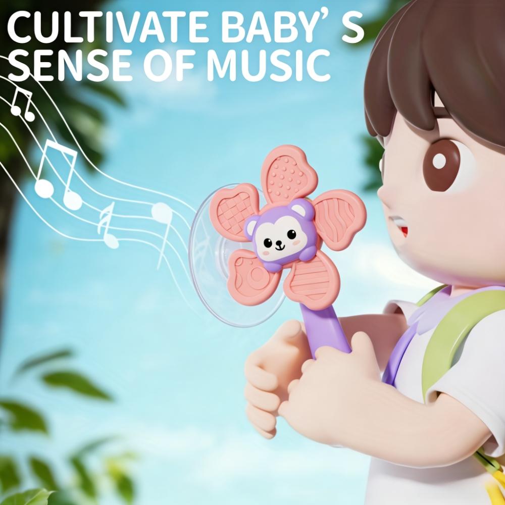 1pc suction cup rotating windmill, with teething ring, promotes motor skills, sensory development teaching aid