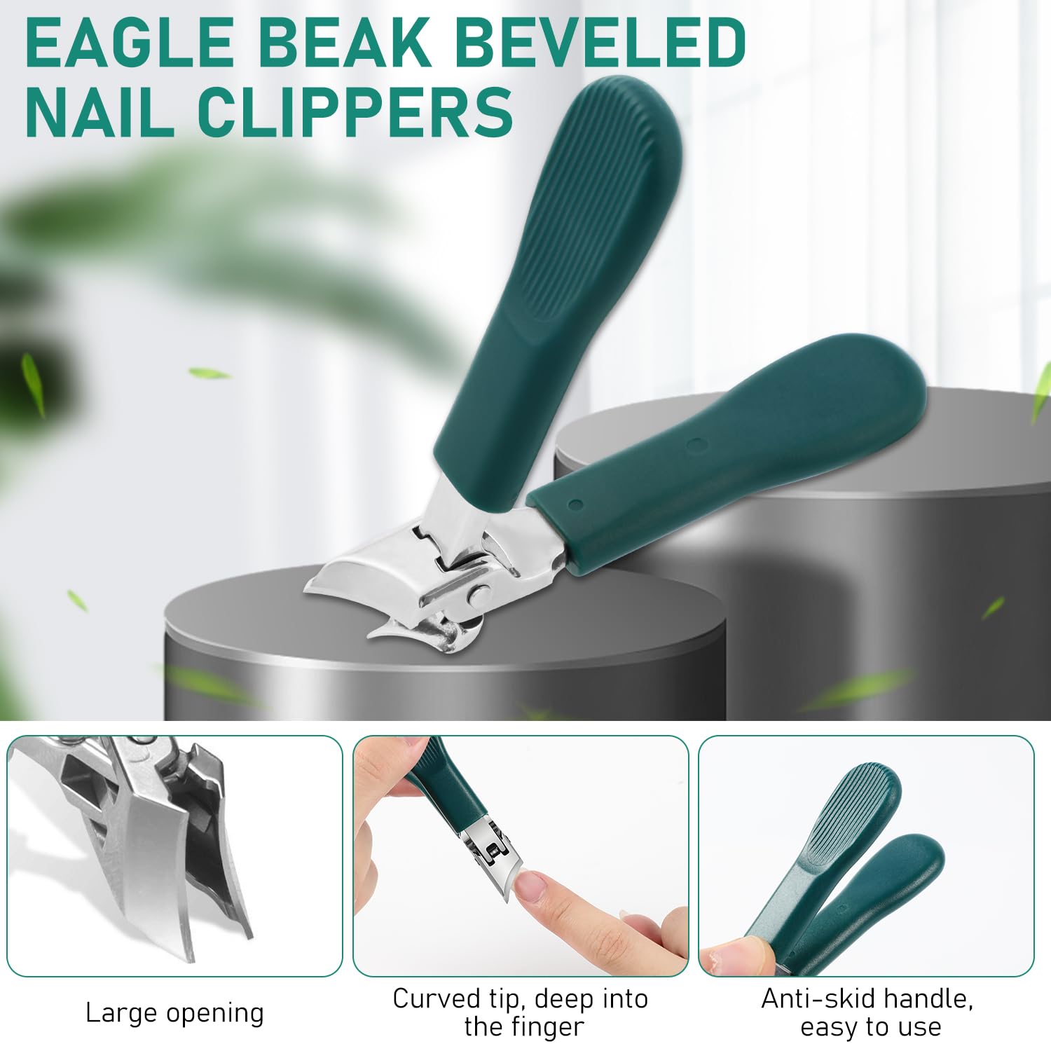 3-in-1 Eagle Beak Nail Clipper Set, Wide Jaw Anti-Splash Slanted Clipper, 25° Oblique Trimmer, Ingrown Toenail Clippers for Thick Nails, Perfect for Seniors