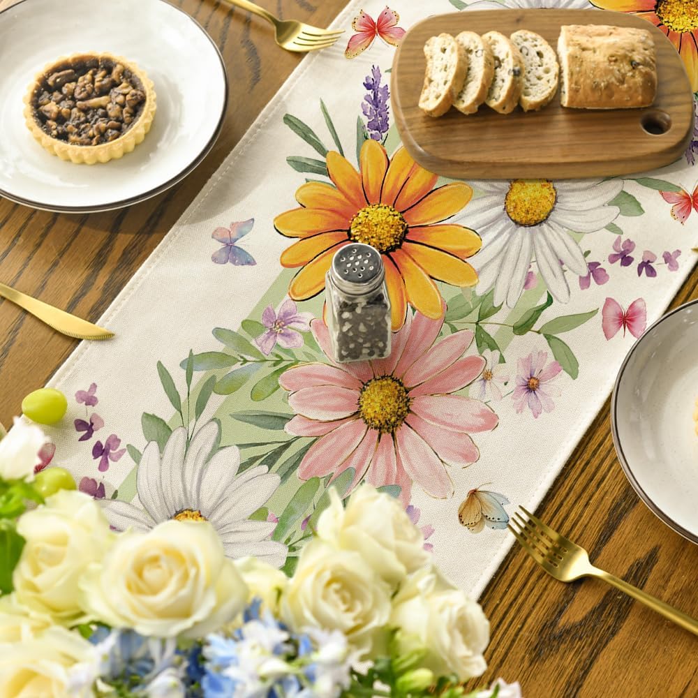 1 PC, Spring Daisy Leaf Table Runner Spring Theme Seasonal Summer Kitchen Table Decoration Home Party Decor