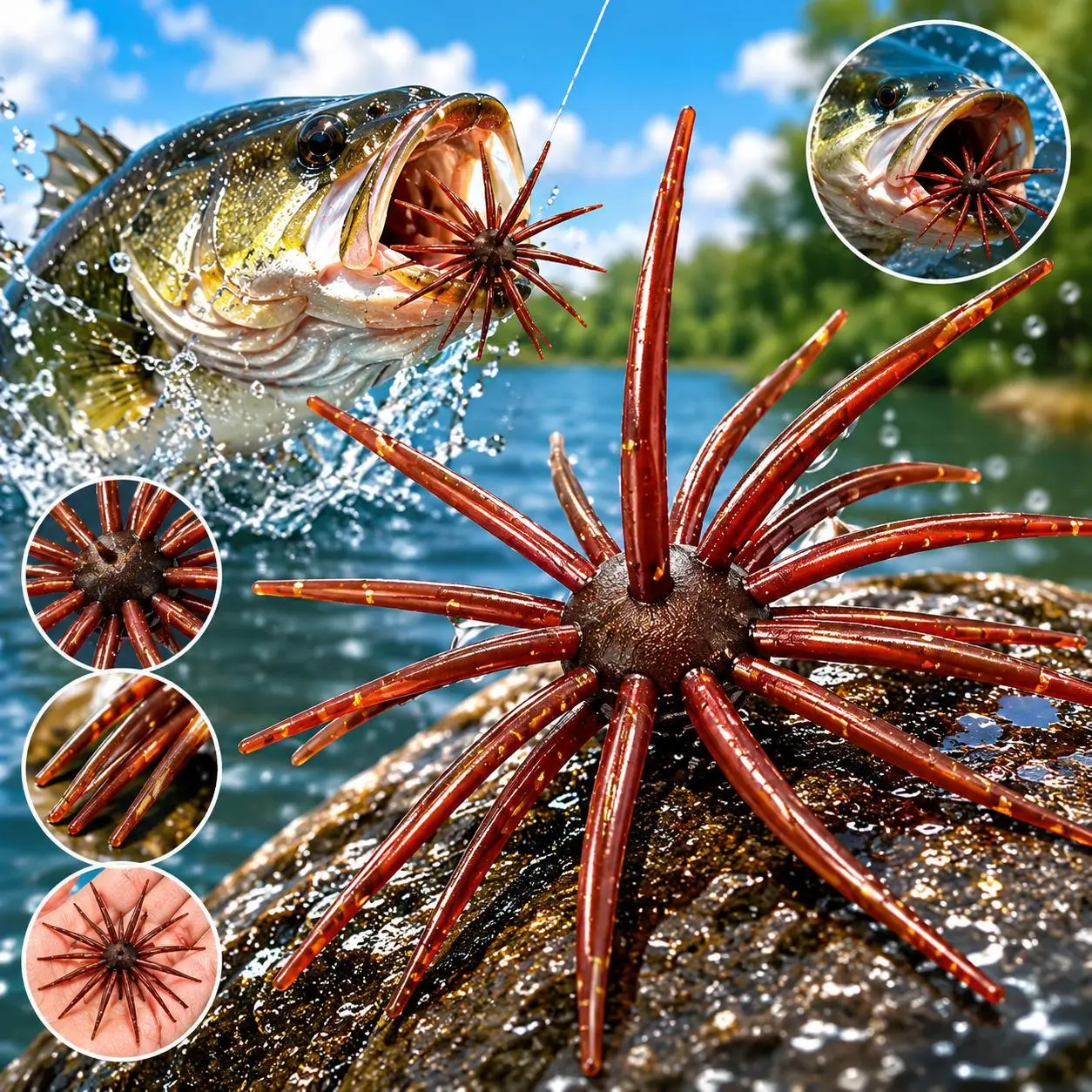 2-Pack Sea Urchin Fishing Lures, TPE Biomimetic Soft Floating Swimbaits, Realistic Topwater Strike Action Durable Artificial Baits for Freshwater Bass Fishing, Sea Urchin Fishing Lure