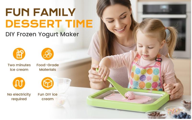 Instant Ice Cream Maker with 2 Scrapers, New Rolled Ice Cream Maker, Portable Stainless Steel Ice Cream Pan for Family Party, Easy Clean DIY Homemade Ice Cream Tray