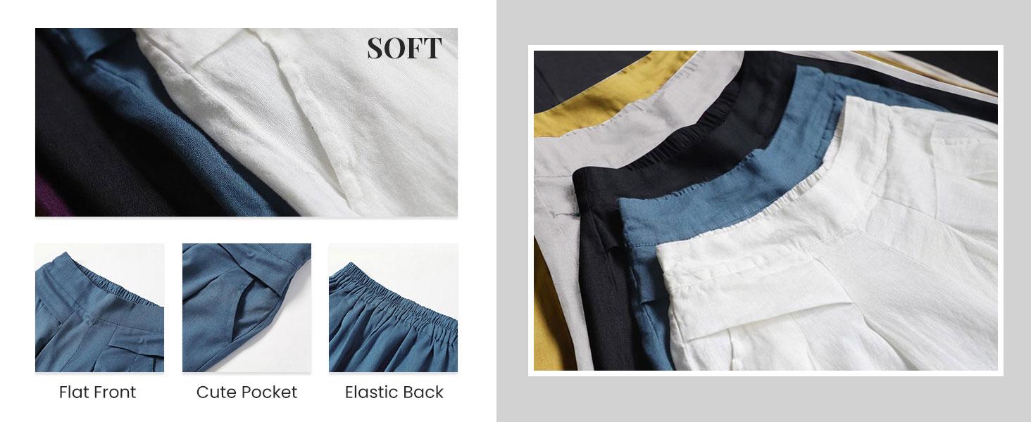 Tanming Women's Cotton Linen Culottes Pants Elastic Waist Wide Leg Palazzo Trousers Capri Pants with Pockets Tanming Women's Cotton Linen Culottes Pants Elastic Waist Wide Leg Palazzo Trousers Capri Pants with Pockets