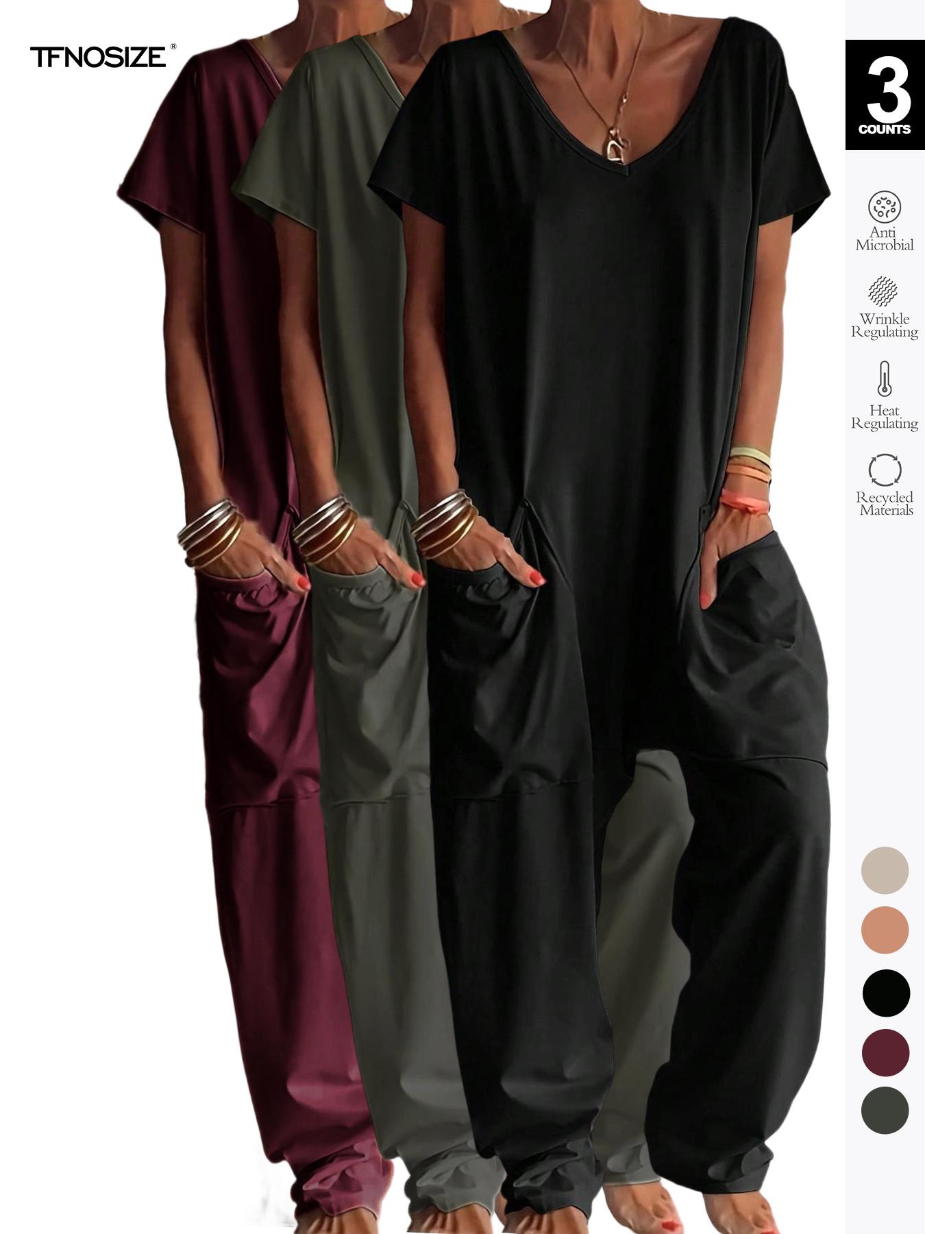 1/2/3 pcs Oversized Women's Harem Jumpsuit, Bohemian Style One-Piece Romper with Side Pockets, Casual Fashion for All-season 2026