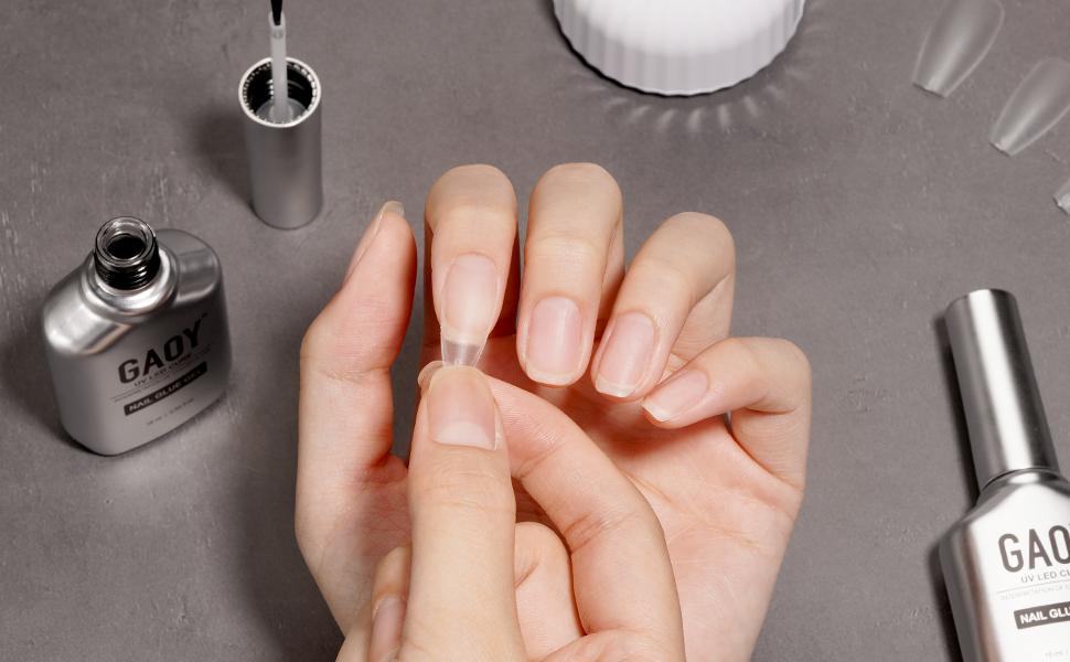 GAOY 2Pcs 16ml Gel Nail Glue, Glue Gel for Acrylic Nails Tips, 2 in 1 Nail Glue and Base Gel, Nail Lamp Needed