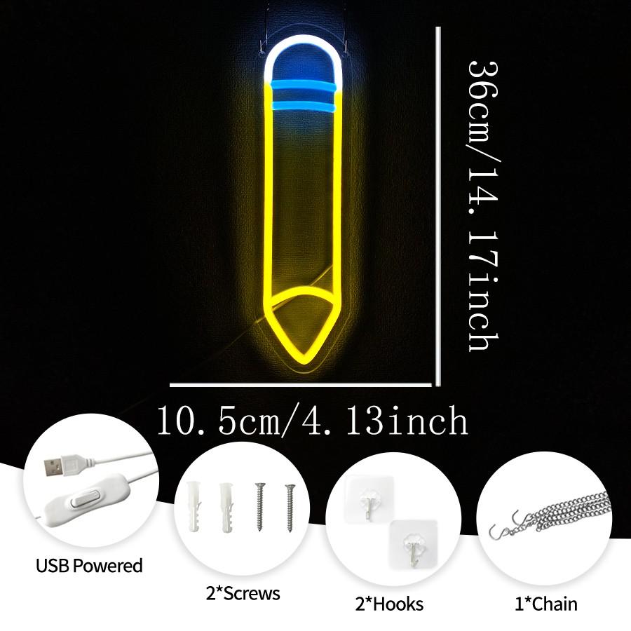 Pencil LED Neon Signs - Desk/Table Classroom Lamp with Stand for Bedroom, Study Room, Game Room - USB Powered Pencil Neon Lights - Back to School Classroom Lights for Teachers