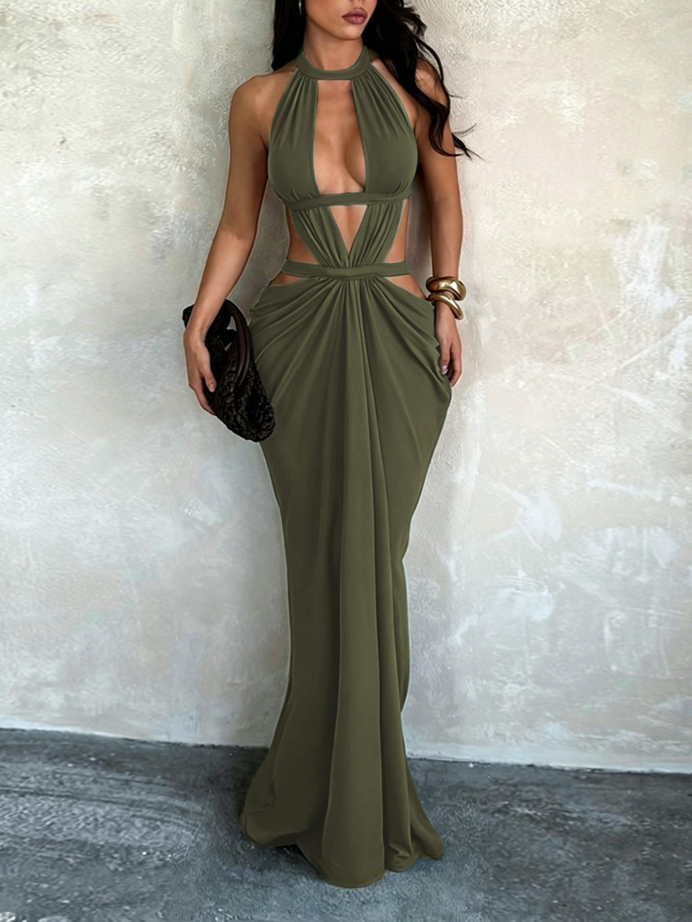 Shimmering Ribbon Vacation Cutout Dress, Elegant Hollow Out Design, Perfect for Summer Parties, Chic and Comfortable Evening Wear Shimmering Ribbon Vacation Cutout Dress, Elegant Hollow Out Design, Perfect for Summer Parties, Chic and Comfortable Evening Wear