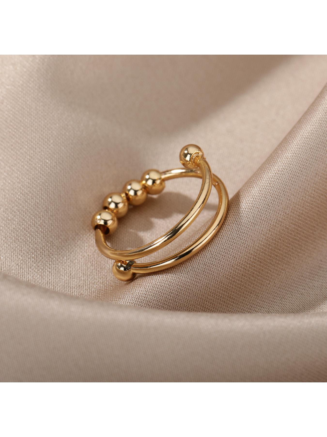 Spiral Bead Anxiety Relief Open Ring Gold Simple Men's and Women's Rotating Bead Finger Ring Handpiece