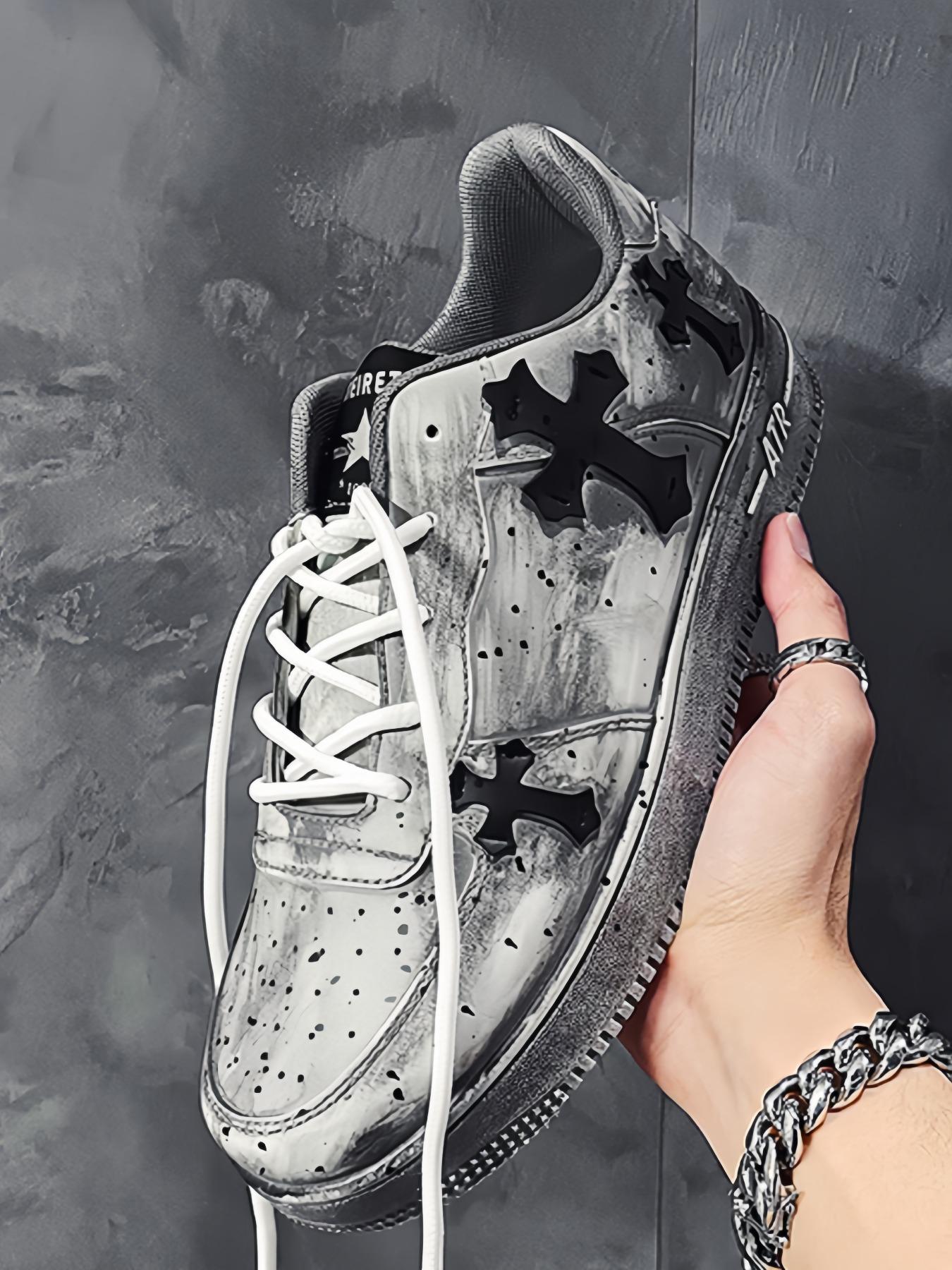 Men's Vintage Cross Sneakers, PU Leather Mid Top Casual Shoes, Soft Comfortable Non-Slip Design, Perfect for Daily Wear