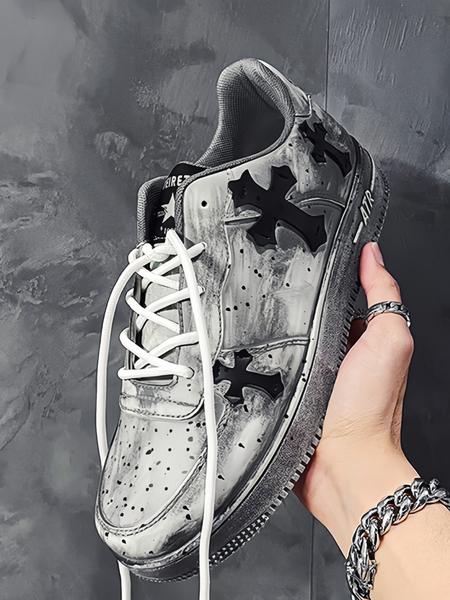 Men's Vintage Cross Sneakers, PU Leather Mid Top Casual Shoes, Soft Comfortable Non-Slip Design, Perfect for Daily Wear