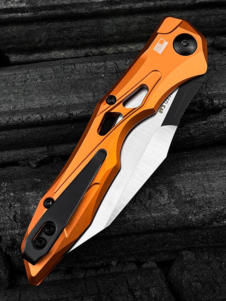 7650 Launch 13 Folding Pocket Knife 3.5" CPM-154 Stainless Steel Wharncliffe Blade, Orange Anodized Aluminum Handles Outdoor Hiking self defense tactical knife Camping Fishing Tools Knife EDC Knife