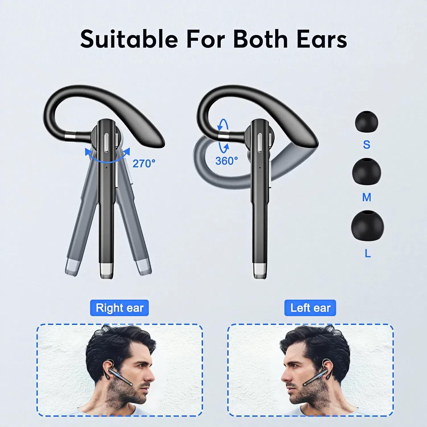 Single Ear Wireless Headset with Mic, Bluetooth Headset, 1 Count EarHook Design Earphone with Power Display Charging Case, HiFi Stereo Noise Canceling Headphone, Electronic Gift