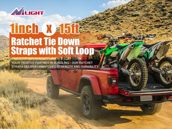 Nilight Ratchet Tie Down Straps 4500Lbs Max Break Strength 1”×15’ Heavy Duty Motorcycle Straps with S Hooks Rubber Handle and 1” ×12’ Soft Loop for UTV Motorcycle Moving Securing Cargo (Orange 4 Pack) Paddle Board Kayak  dealsforyoudays Safety Clip