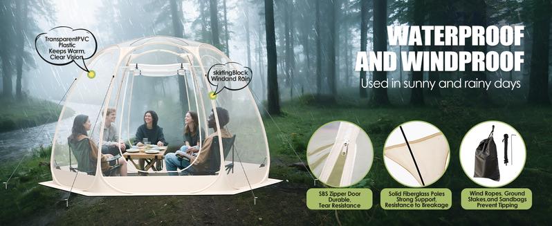 8-14 Person Pop-up Bubble Tent with Waterproof Roof & Vent Windows – 10ft-12ft Camping Shelters, Outdoor Garden Dome Igloo with 0.15mm Clear PVC, 540 °   Transparent Screen Room for Patio, Backyard