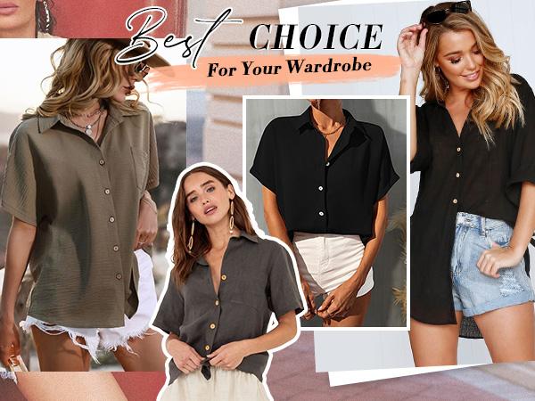 Linen Shirts for Women Cotton Button Down Short Sleeve Loose Fit Collared Casual Work Summer Blouse Tops Basic Lady Breathable Essential Fabric Fashion Formal Beach Cover