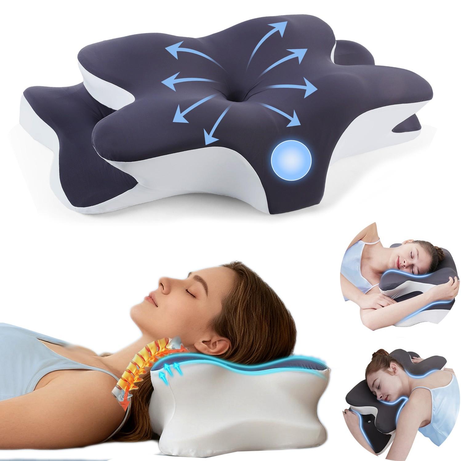 Double-Sided Neck Pillow Unscented Orthopedic Memory Foam Pillow with Cooling Cover Zoned Design for Deep Sleepers Contoured Pillow with Extra-Large Armrest for Side Sleep Stomach Sleeping and Back Sleepers