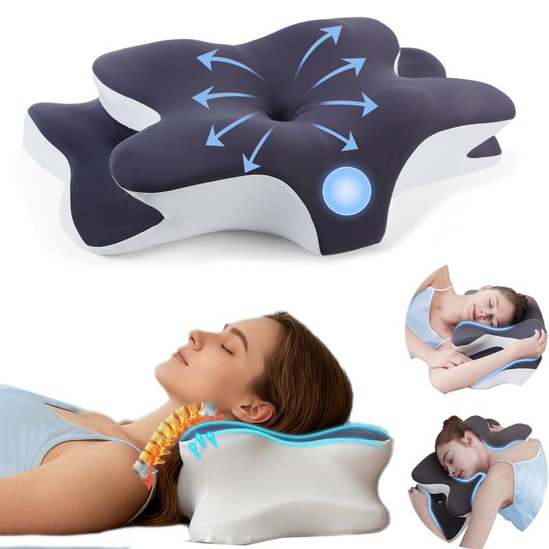 Double-Sided Neck Pillow Unscented Orthopedic Memory Foam Pillow with Cooling Cover Zoned Design for Deep Sleepers Contoured Pillow with Extra-Large Armrest for Side Sleep Stomach Sleeping and Back Sleepers
