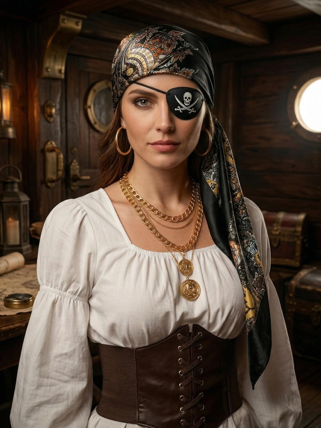 4-Piece Women's Pirate Costume Set, Halloween Party, Christmas Pirate Dress, Role Play Accessories, Headband Belt Necklace Goggles