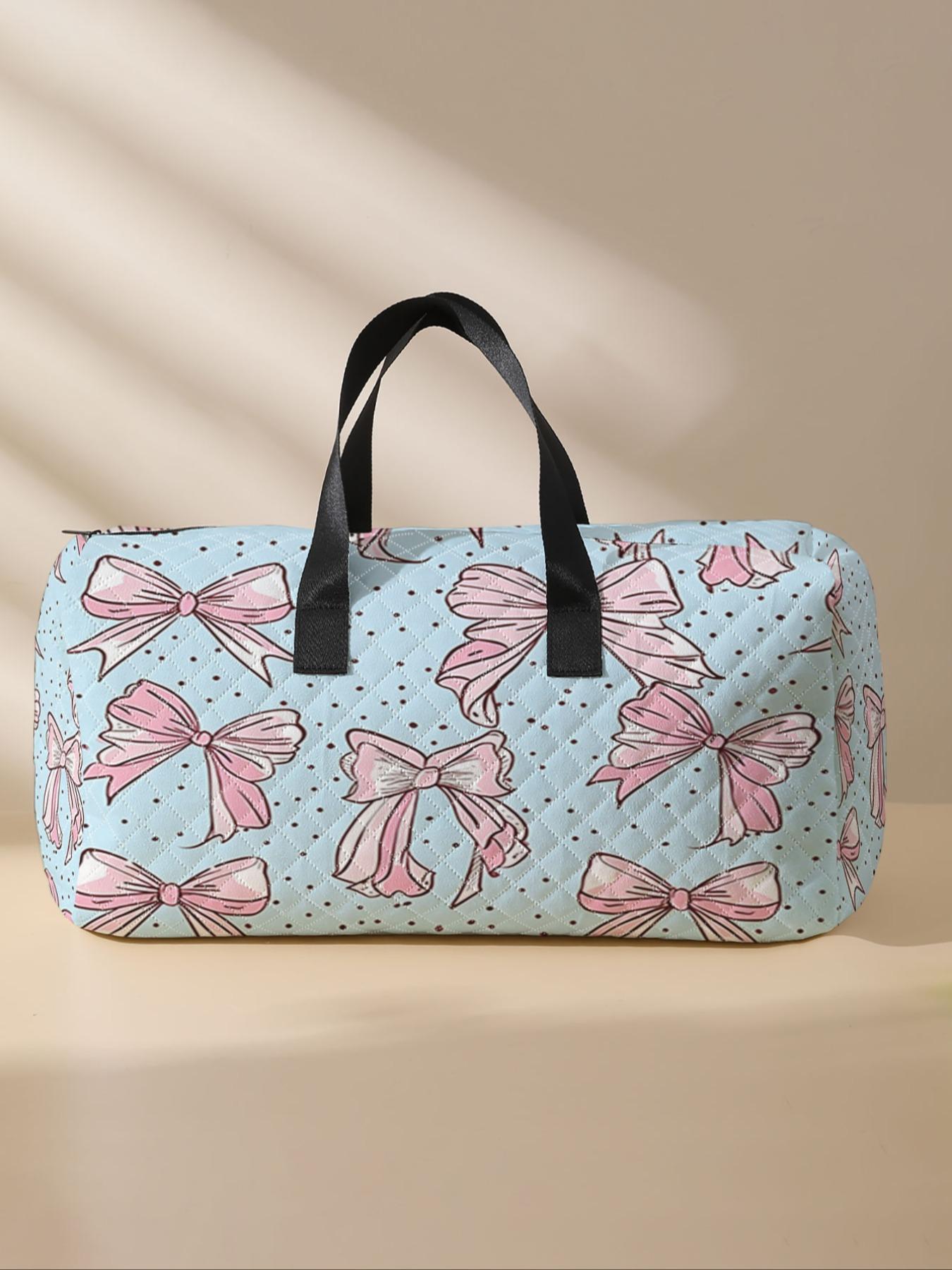2024 New Style Quilted Bow Pattern Duffle Bag, Large Capacity Travel Bag, Portable Overnight Duffel Bag with Shoe Storage, Fashionable Travel Bag for Women & Girls