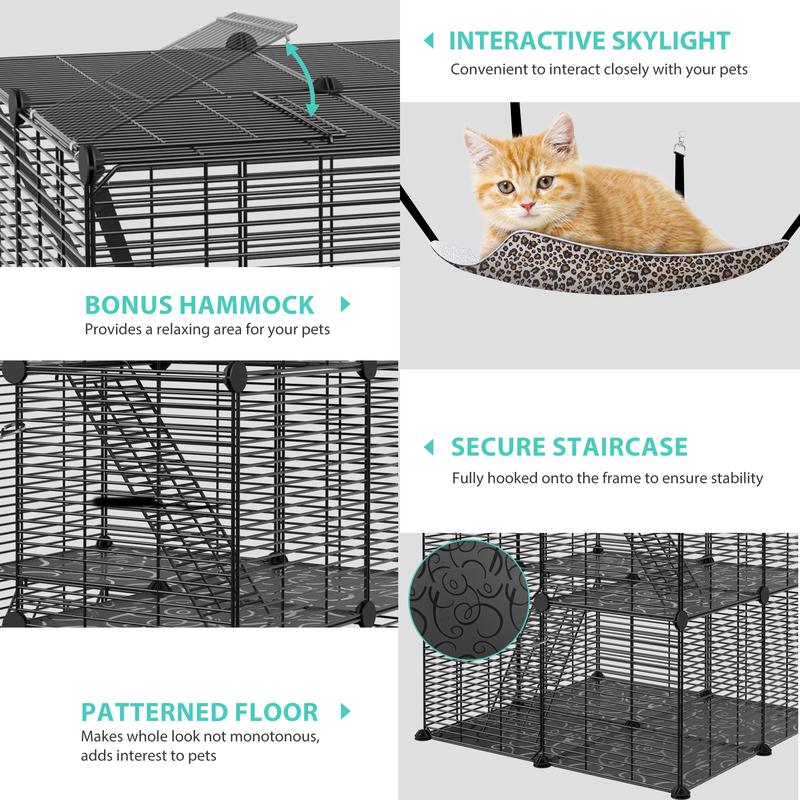 Pet Republic 3-Tier DIY Cat Cage Metal Wire Cat Playpen Enclosures Indoor W/Hammock & Skylight for 1-2 Cats Ferret Rabbit