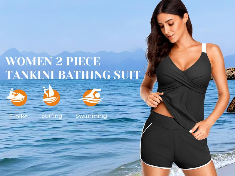 Aqua Eve Womens Tankini with Shorts - Two Piece Tummy Control Swimsuit Athletic Bathing Suit with Pockets 2026 Swimwear