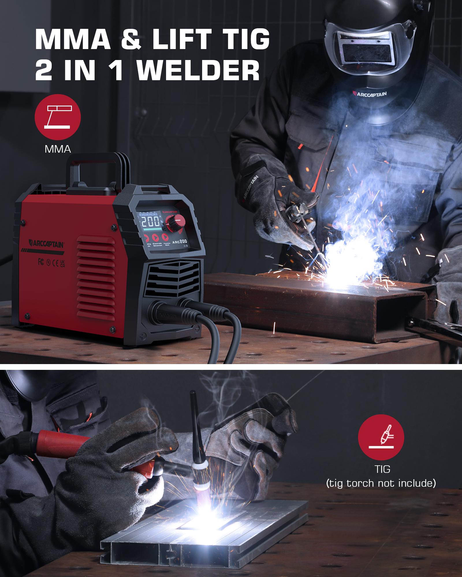 ARCCAPTAIN ARC200 Stick Welder, 200 Amps, Large LED Display, IGBT Inverter 110V/220V, Portable MMA Welder with Synergic Control & Hot Start welder machine