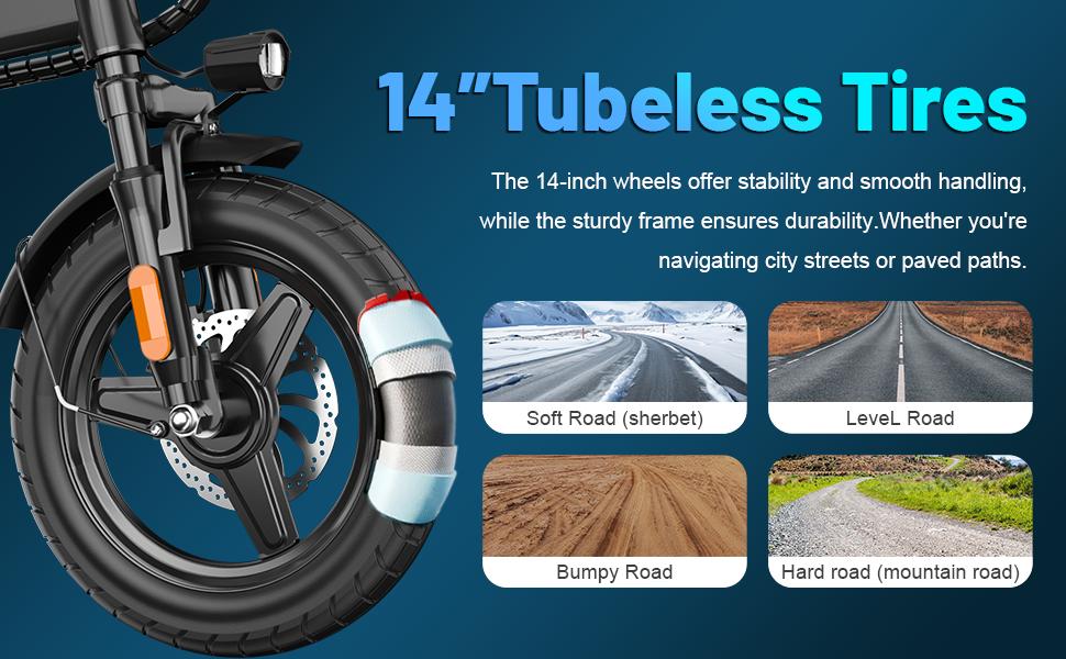 E14 Portable Folding E-Bike 1000W Peak Power, 45 Mile Range | 14" Small Wheel Design, Dual Disc Braking | UL2849 Certified, Puncture-Resistant Battery, 12-Month Warranty Commuting Scooter