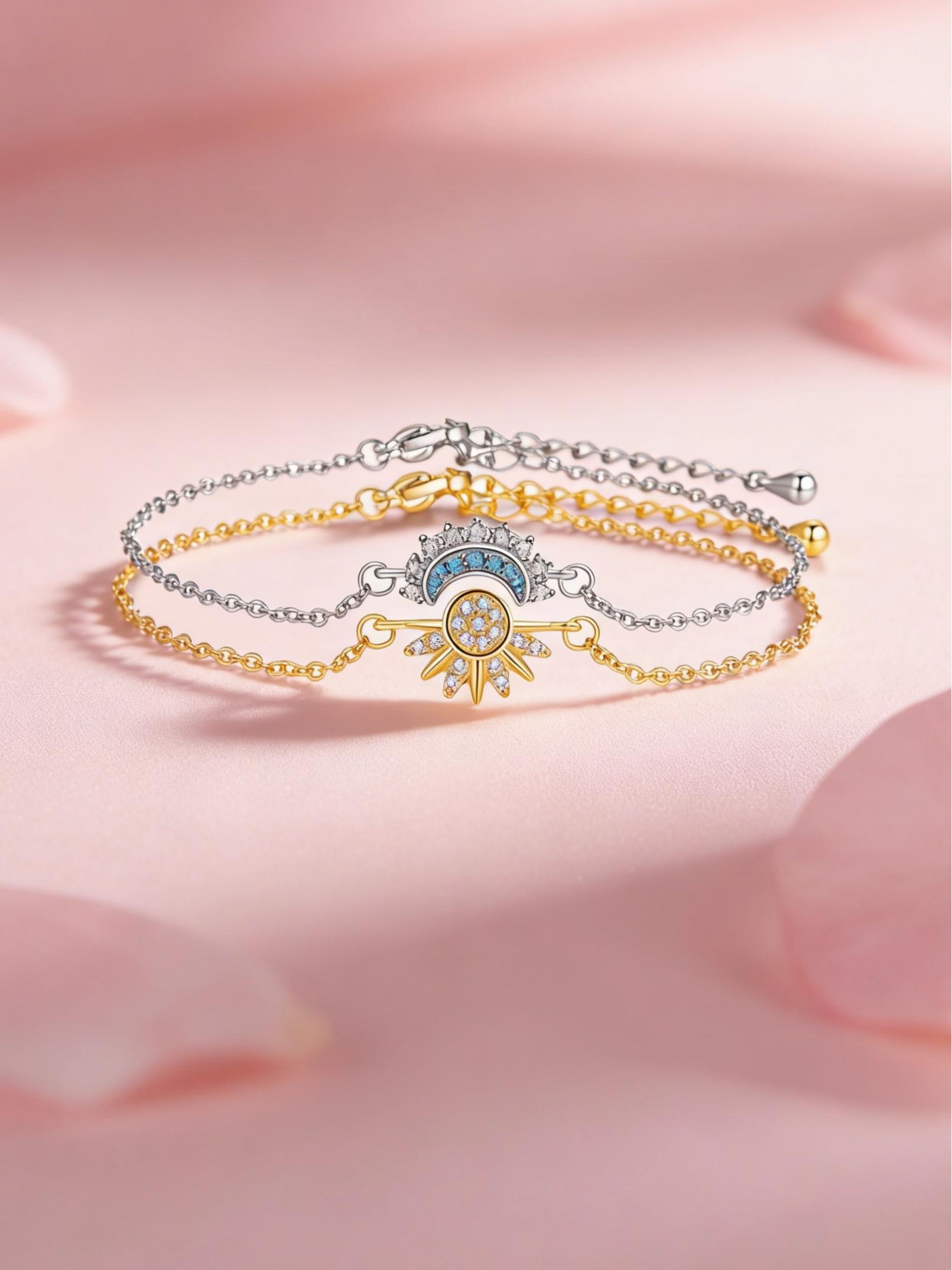 Sun and Moon Bracelet Set for bestfriend, sister gift,Stackable Gold Sun & Blue Moon Bracelet, Matching Couple/Friendship/sister Jewelry