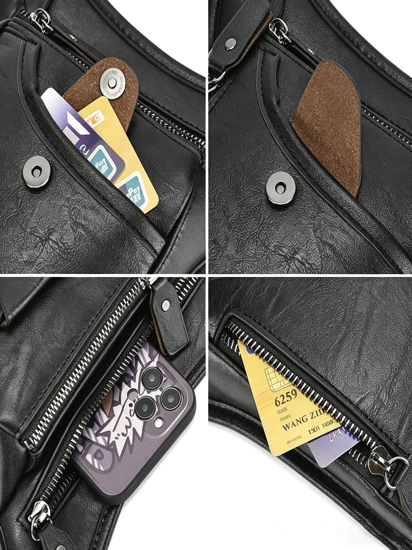 ravel Essential Multi-Functional Leather Bag, Large Capacity Crossbody/ Waist/Thigh/Hip Pouch with Multiple Pockets for International Trips & Weekend Getaways