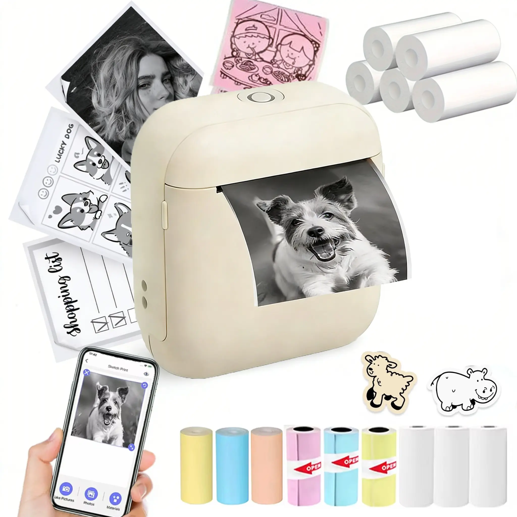 Bluetooth-compatible Mini Label Printer, Portable Inkless Thermal Label Maker, Wireless Label Printer for Home and Office, Self-Adhesive Sticker Machine