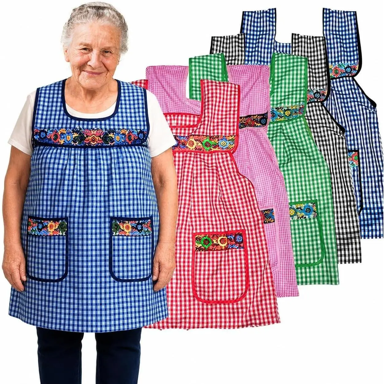 Cuitáxi Traditional Mexican apron for women with deep pockets and beautiful flower embroidery 1 piece - Mandiles para mujer