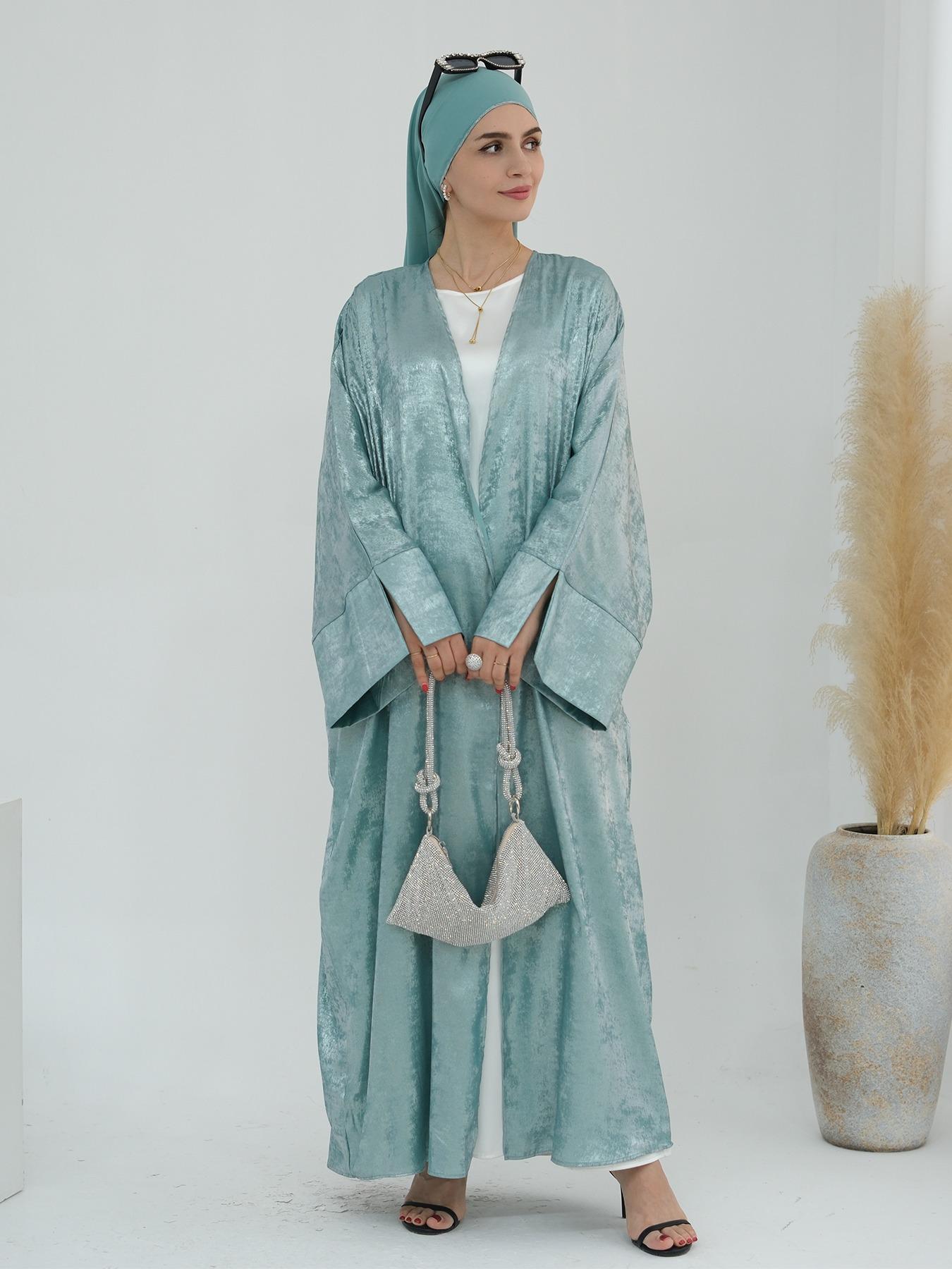 Muslim Women's Lightweight Open Abaya, Elegant Plain Woven Fabric, Loose-Fit Long Robe for All Seasons, No Scarf Included, Modesty Abaya