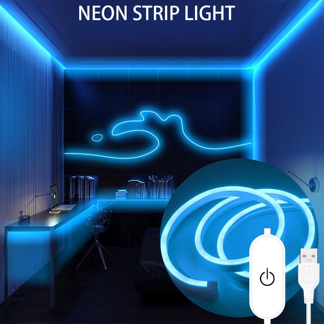 LED Neon Light, 9.8 Feet Ice Blue LED Strip, Flexible Rope Lamp for Indoor Home Decor, USB Powered, No Power Adapter Included