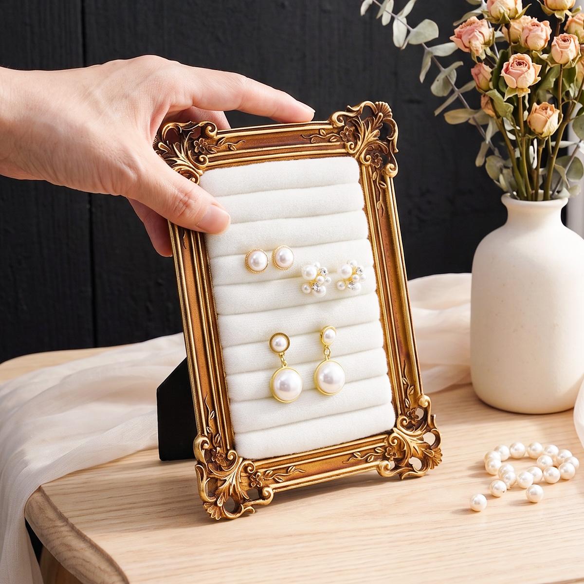 European Floral Frame Jewelry Display Stand, Resin Material Luxury Desktop Earring Holder Organizer, Perfect for Weddings and Gifts