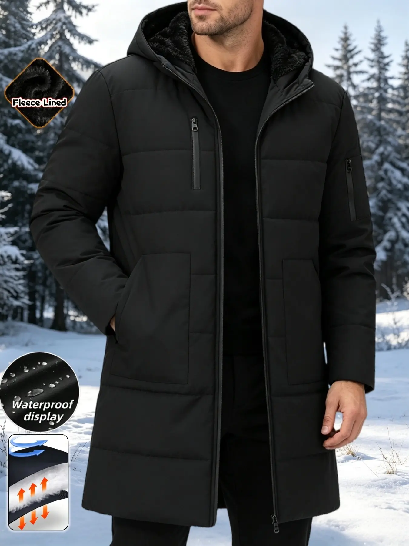 Men's Quilted Lightweight Jacket, Long Sleeve Fitted Asymmetrical Design, Knee Length Pull-On Casual Outerwear, Perfect Gift for Winter