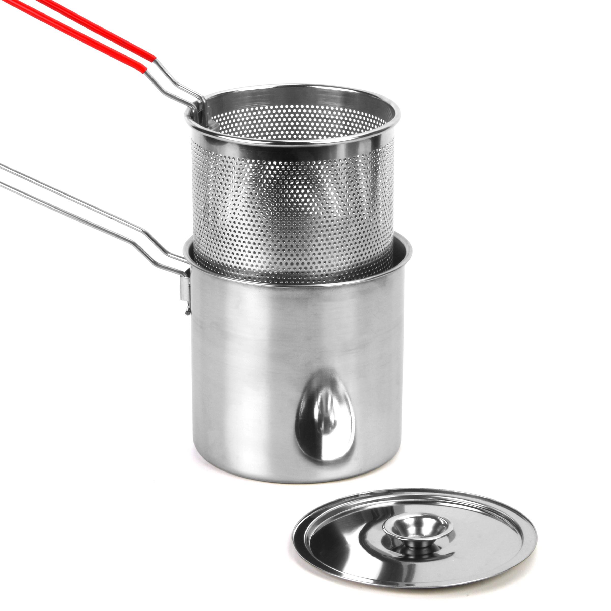 Stainless Steel Deep Fryer Pot with Filter Net, Small Home Use Mini Frying Pan, Multifunctional Outdoor Cooking Pot for Kitchen Camping Picnic