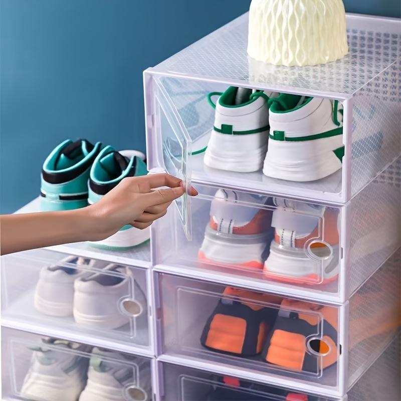 Shoe storage boxes, Shoe organizer, 6-piece sets, Collapsible shoe boxes, made of transparent material with lids, foldable stackable containers, ideal for organizing sneakers and saving space in entryway, Clear stackable drawers