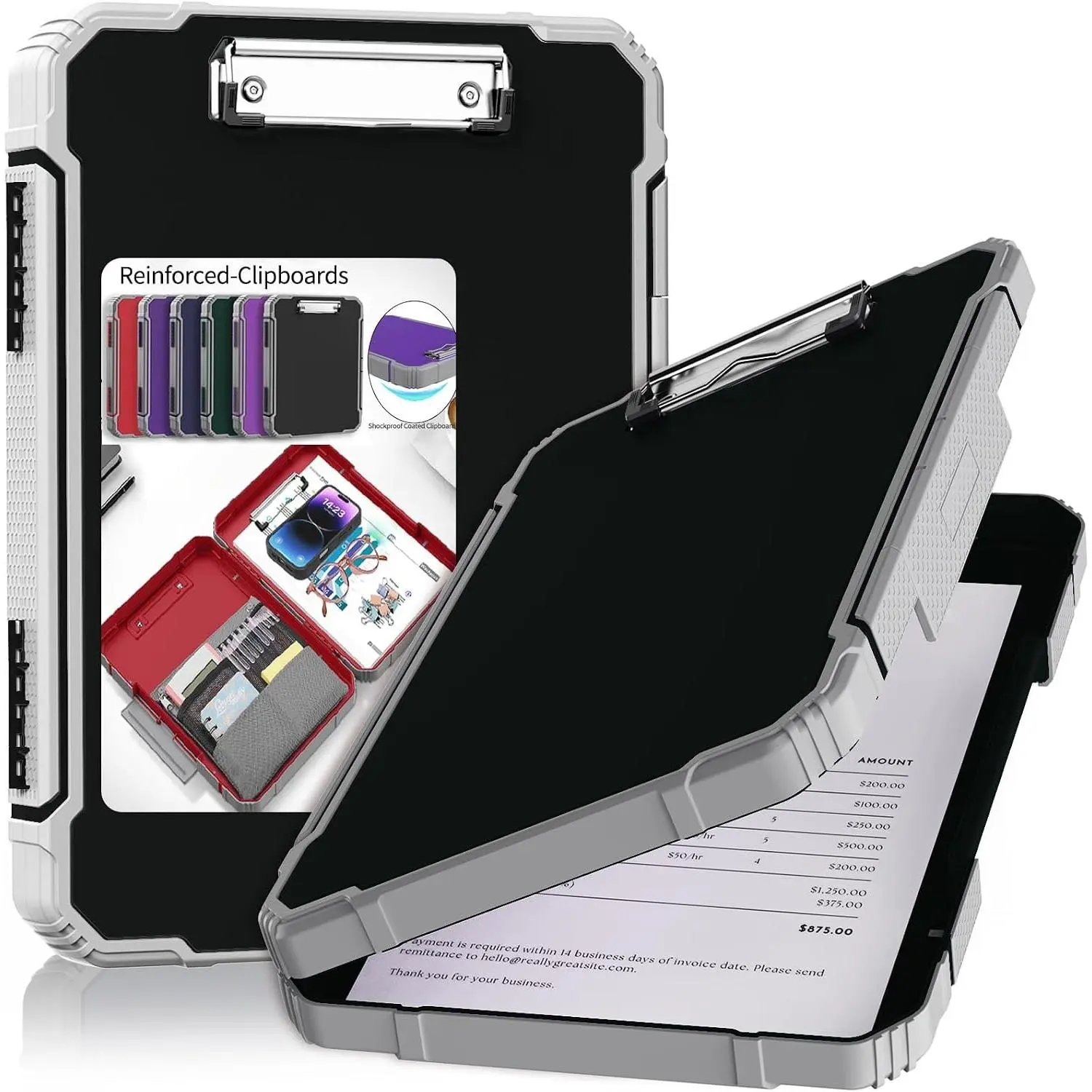 Clipboard, Clipboard with Storage, Heavy Duty Clip Boards 8.5x11, Protective Over Molded , Plastic Clipboards, Contractor Folder with Internal Pen Pouch for Driver (Black)