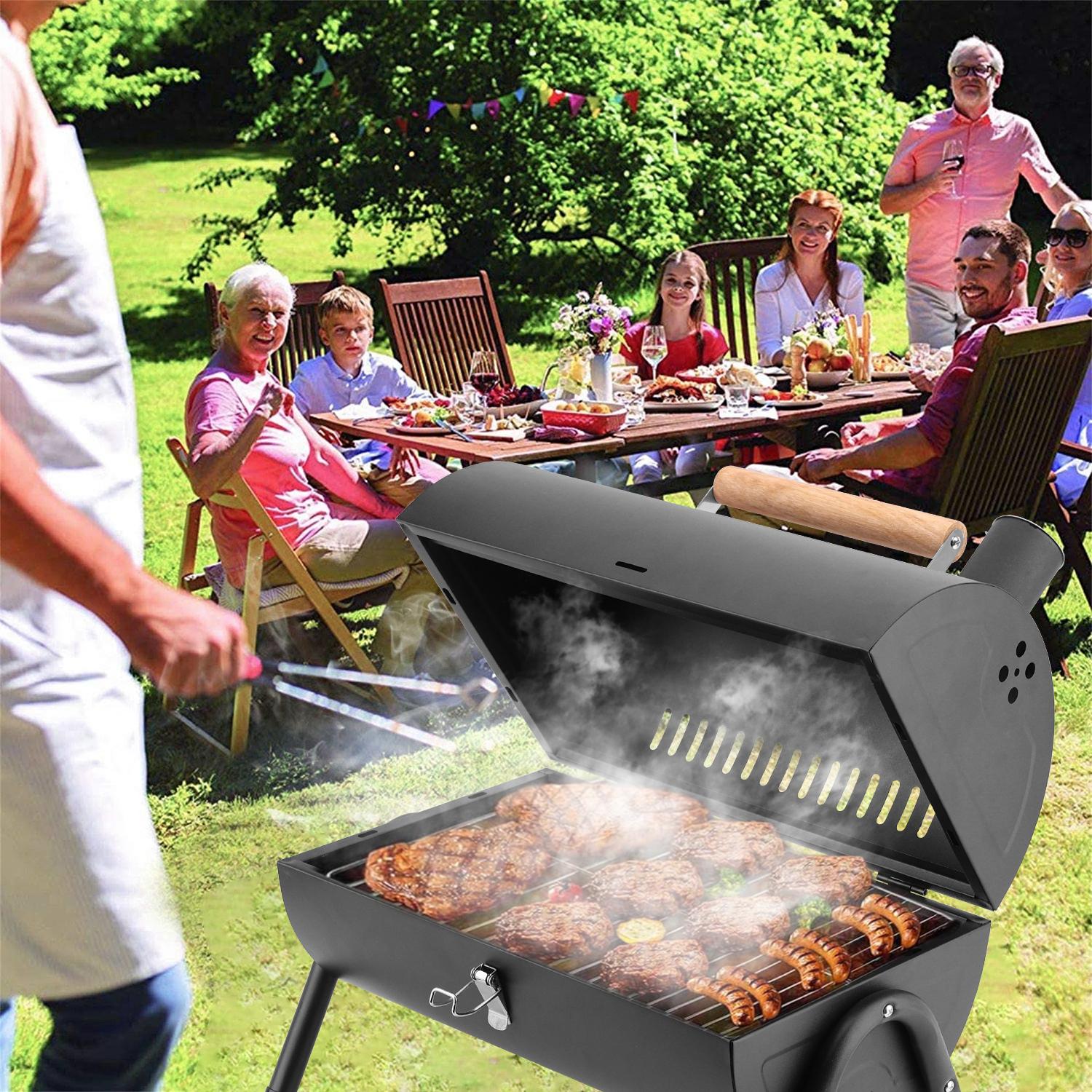 Portable Charcoal Grill, Small Folding Outdoor Grill, Mini Black Barbecue Grill, Compact Tabletop BBQ Grill for Camping Picnic Backyard Patio