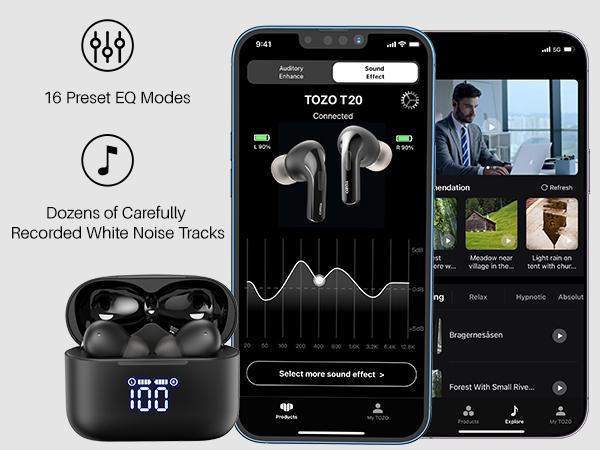 TOZO T20 Wireless Earbuds Bluetooth Headphones 48.5 Hrs Playtime with LED Digital Display Audio Earphones Noise Electronic Headset Charging Chargeable mini headphones in-ear earphone FathersDayGift