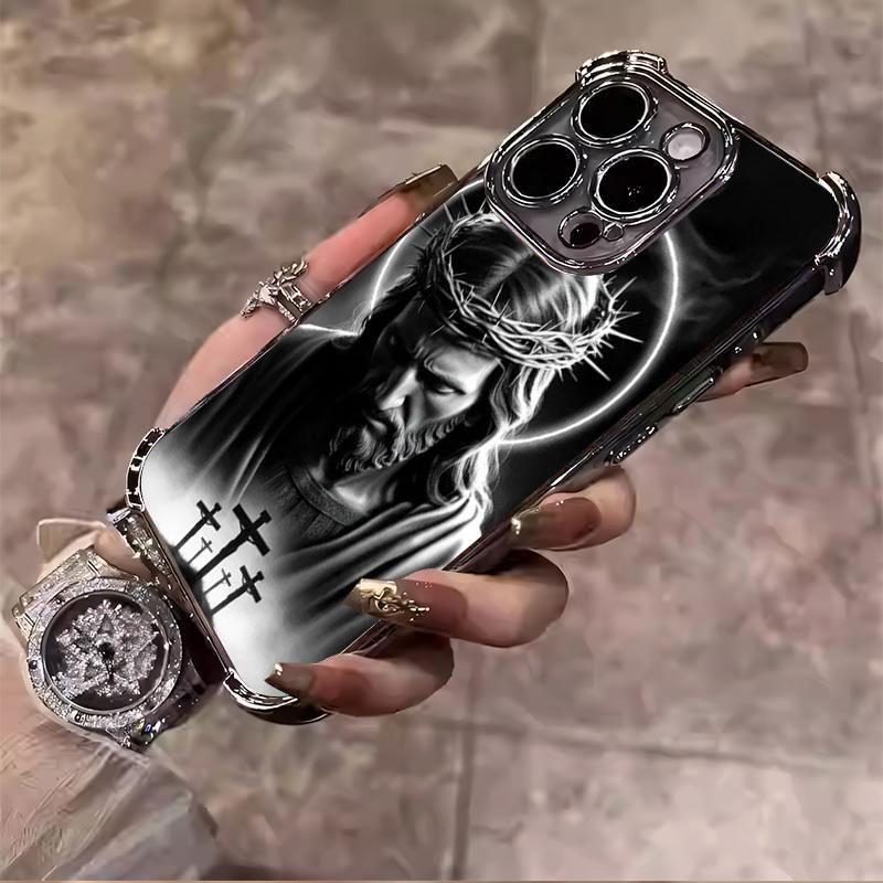 Jesus Clear Protective Four Comers Air Cushion Anti-drop CellPhone Case Clear BracketPhone Case for iPhone 16 15 14 13 12 Pro Max 15 14 Plus Four Corners Cases #IPYS7