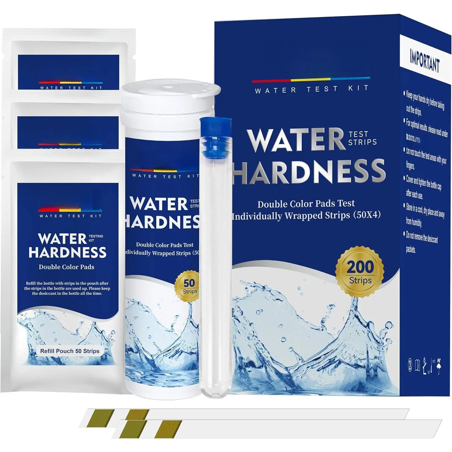 Wter Hrdness Test Strips Kit for  Drinking Wter nd Pool Sp 200CT | Wter Softener Hrd Wter Testing Strips, Tp Well Tester Kit for Clcium & Mgnesium (0-425 ppm) with Smple Tube