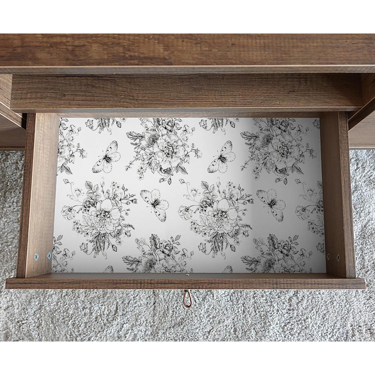 Floral and Butterfly Self Adhesive Shelf Liner for Kitchen Bedroom Cabinets Drawer Liner Dresser Vinyl Rolls 17.7In X 78.7In Floral and Butterfly Self Adhesive Shelf Liner for Kitchen Bedroom Cabinets Drawer Liner Dresser Vinyl Rolls 17.7In X 78.7In