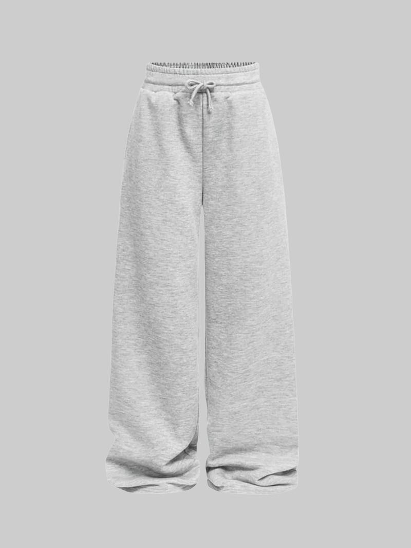 Valentine's Day Women's Solid Color Wide Leg Sweatpants with Drawstring Waist, Breathable Outdoor Running Pants for All Seasons, Fitness and Commuting Wear