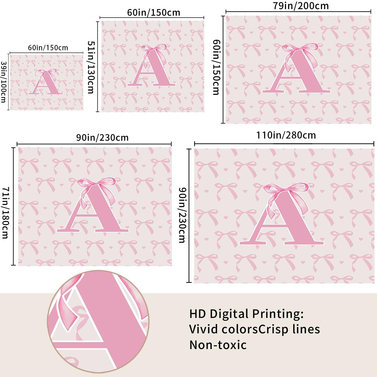 Pink Bow Heart Wall Tapestry, Custom Initial Sweet Print, Soft Decorative, Ideal for Girls Bedroom Living Room Wall Decor